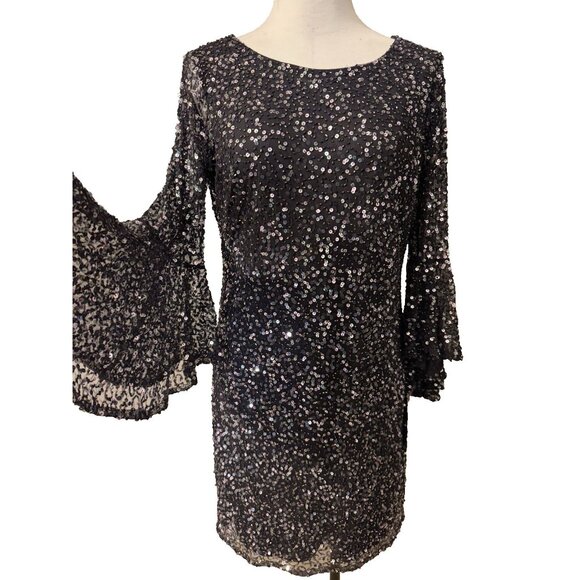 Pisarro Nights Dress 10P Bell Sleeve Sequin Beaded Wedding Party Formal NEW - Picture 2 of 13
